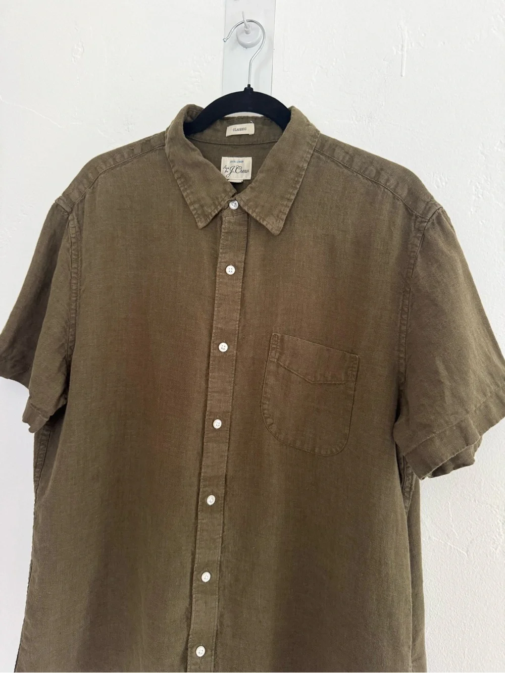 J. Crew Classic Short-Sleeve Linen Point-Collar Shirt Green Coastal Minimalist